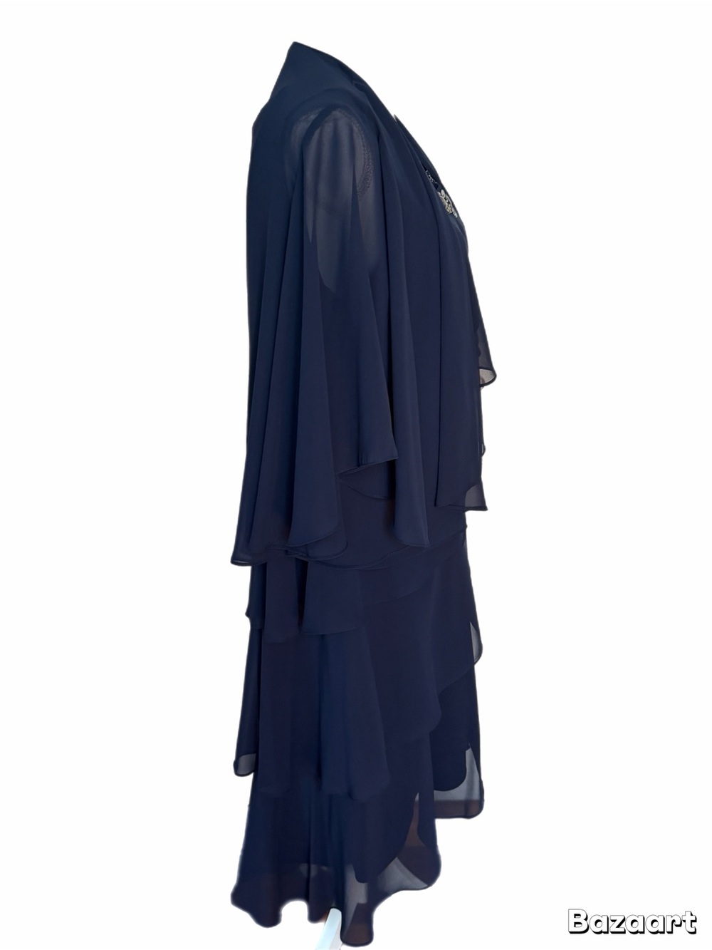 SLNY Dress Size 14W NWT Navy Chiffon Rhinestone Embellished Tiered Formal - Picture 3 of 7